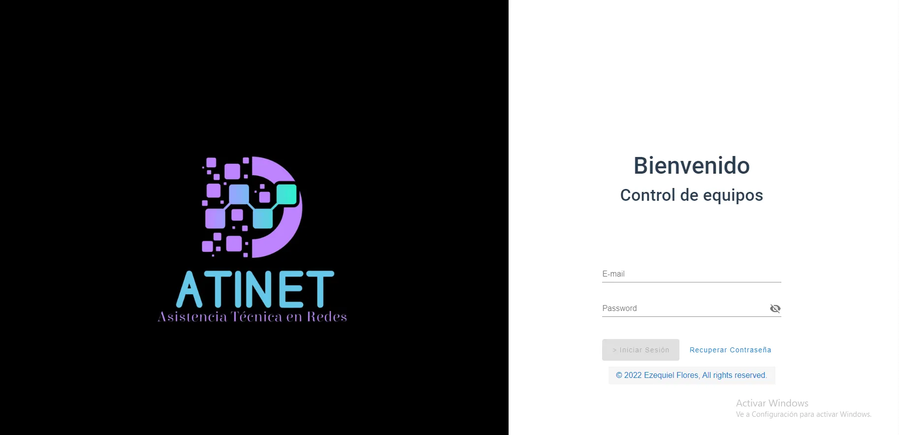 A screenshot of https://atinet.netlify.app/#/login