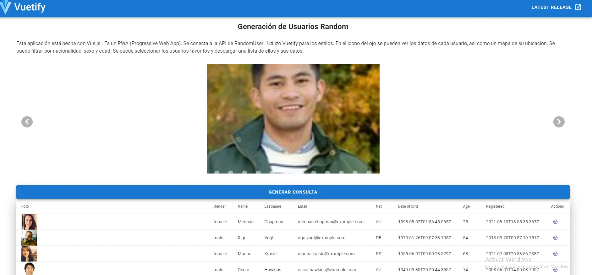 A screenshot of https://usuarios-random.netlify.app/